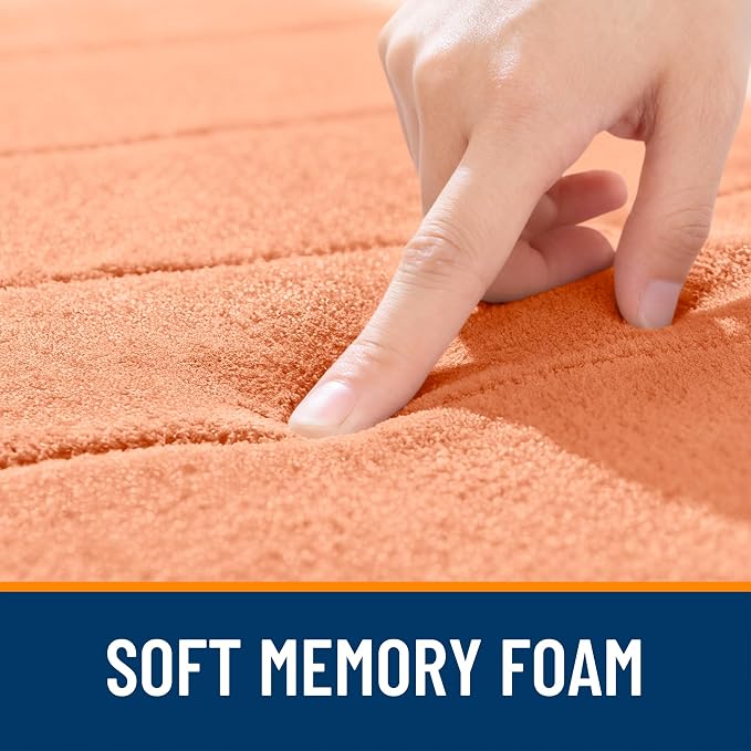 OLANLY Memory Foam Bath Mat 40x32, Super Soft Absorbent Bathroom Rugs, Quick Dry, Machine Washable Shower Floor Rugs, Bathmat Carpet, Bathroom Home Decor Accessories, Peach