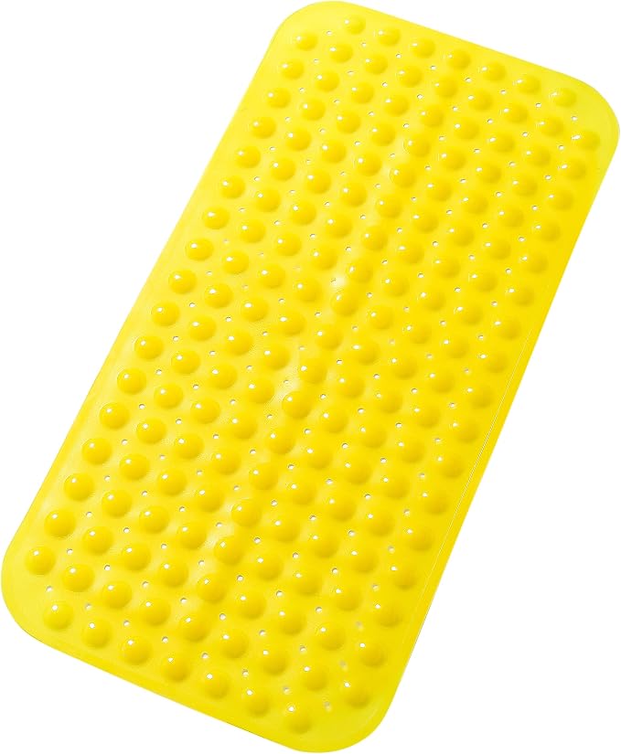 Large Non-Slip Bathtub & Shower Mat 31”x16” (Smooth/Non-Textured Tubs Only) Safe, Clean, Machine-Washable, Superior Grip&Drainage, Vinyl, Transparent Light Yellow