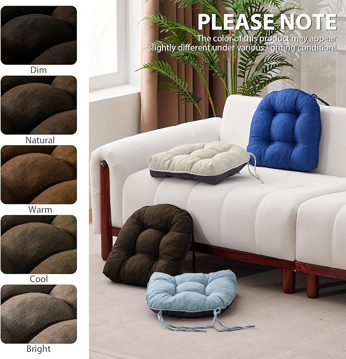 IASEAHK Chair Cushions for Dining Chairs, Seat Cushions for Kitchen Chairs, Indoor Seat Cushions with Ties, Tufted Foam Chair Pads, Non Slip Chair Cushions Set of 4, 15.5" x 15.5" x 4", Brown