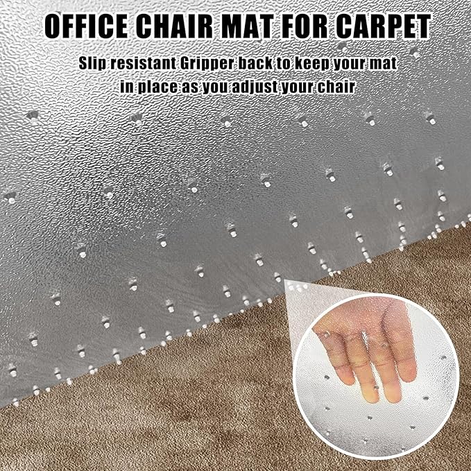 Office Chair Mat for Carpet Floors, 48" x 30" Clear Desk Chair Mats for Low Pile Carpeted Protector, Sturdy PVC Computer Chair Mats Anti-Slip and Easy to Clean for Home & Office