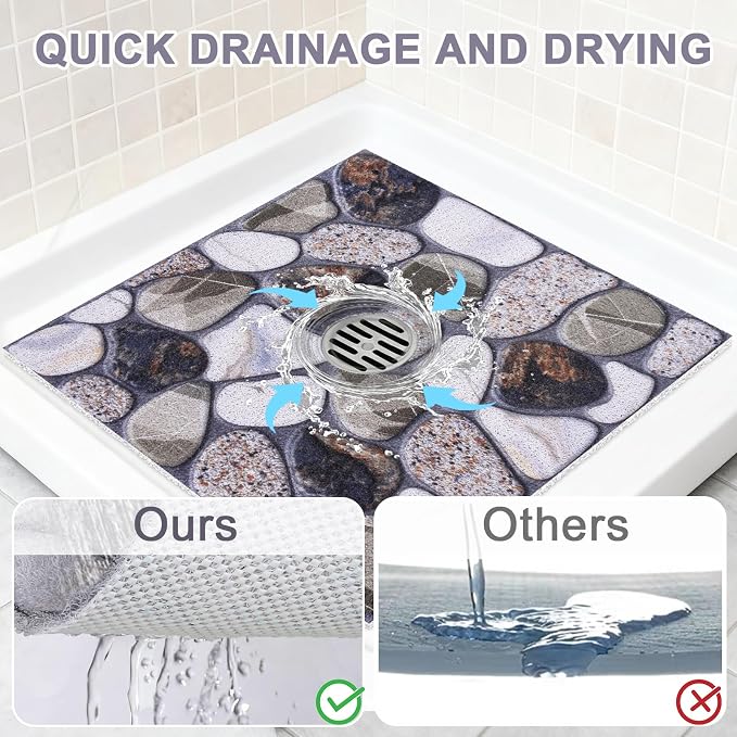 Square Shower Mat Non Slip: 24x24 Inch Extra Large Shower Mats with Drain Hole in Middle -Anti Slip Shower Mats for Inside Shower -Loofah Shower Floor Mat Bath Mat for Shower Stall Bathtub Elderly