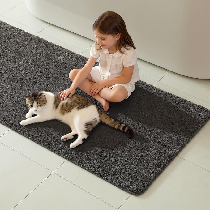 TYUU Bathroom Rugs Non Slip Washable, Ultra Soft Super Absorbent Quick Dry Small Bath Mat with Rubber Backing for Bathroom Floor, Shower, or Sink, Dark Grey 16" x 24"