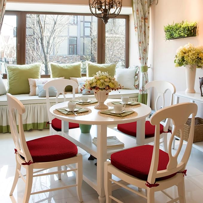 BUYUE Luxury 100% Pure Memory Foam Chair Cushion 1 Pack, Jacquard 16" U-Shape Comfortable Dining Chair Pad, Removable Slip Resistant Kitchen Chair Seat Cushion, (1 piece, Burgundy)