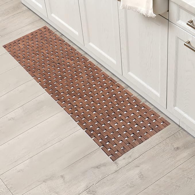 Bath Mat Bathroom Runner Long Large Rugs Floor Wood Shower Bathtub Waterproof Non Slip Accessories 16x48 Inch Easy to Clean, Walnut, 1 pc