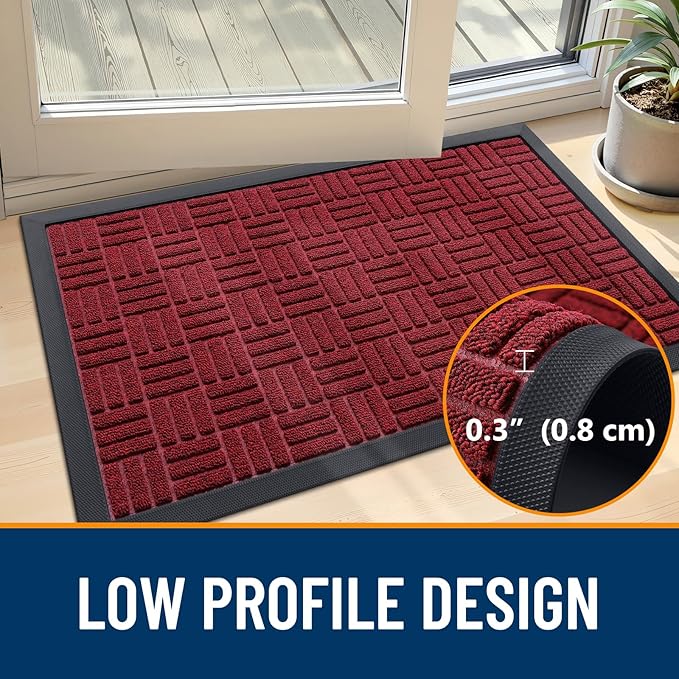OLANLY Front Door Mat Outside Entrance 71x23, Absorbent, Heavy Duty Sturdy Natural Rubber Doormat Indoor Outdoor, Non-Slip, Stain and Fade Resistant, Low Profile Floor Mat for Entryway, Black Red