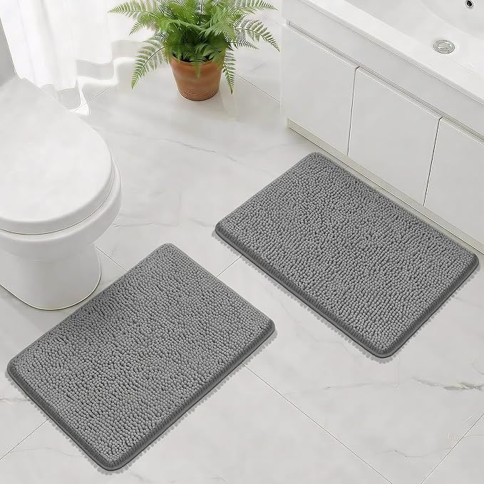 Bcoimo Bathroom Rug Set, Chenille Bathroom Rugs, Absorbent Non Slip Plush Bath Mats, Machine Washable Fast Drying Floor Mats for Tub, Shower, Sink, Vanity