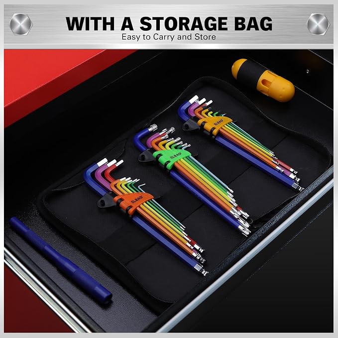ELEAD 29-Piece Hex & Torx Key Set: Rainbow Colored Allen Wrench Set, SAE(1/16"-3/8") & Metric(1.5mm-10mm) & Torx(T10-T50), Long Arm Ball End, Allen Keys with T-Handle and Extension Bar