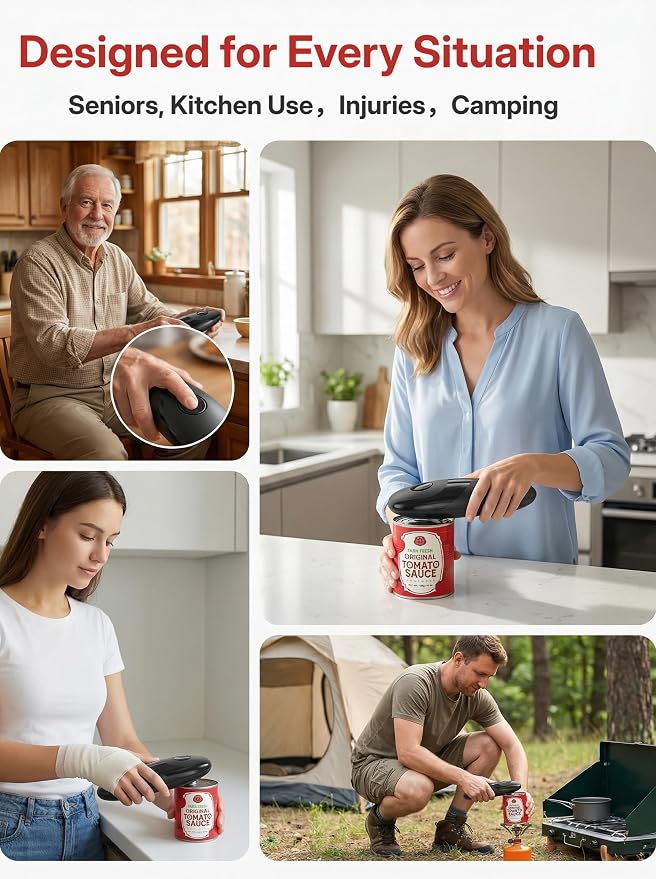 Electric Can Opener, Automatic Battery Operated One Touch Can Opener for Seniors with Arthritis, Hands Free Smooth Edge Cordless Kitchen Gadget