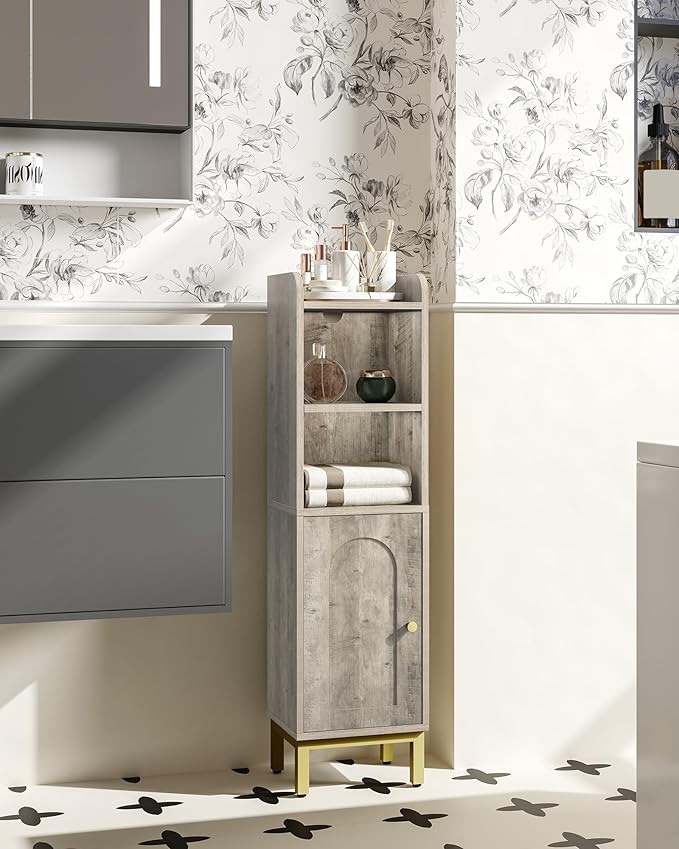 Hzuaneri Bathroom Storage Cabinet, Small Corner Floor Cabinet with Door and Shelves, Narrow Toilet Paper Holder, Bathroom Organizer with Adjustable Shelf, for Small Spaces, Rustic Greige BC38205GV1