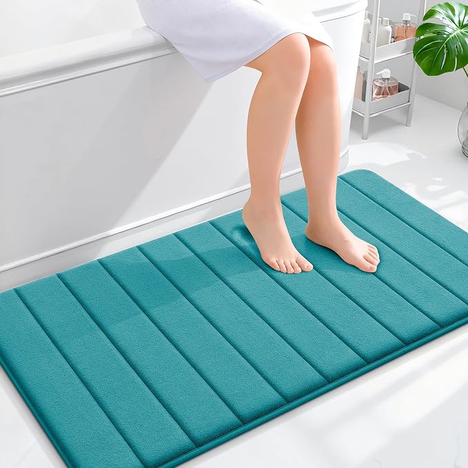 OLANLY Memory Foam Bath Mat 44x24, Super Soft Absorbent Bathroom Rugs, Quick Dry, Machine Washable Shower Floor Rugs, Bathmat Carpet, Bathroom Home Decor Accessories, Deep Lake