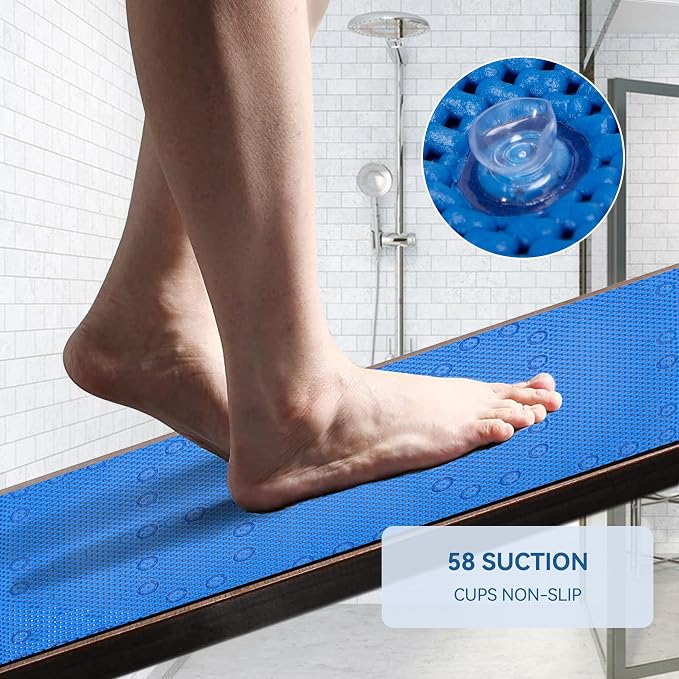 Bathtub Mat Non Slip, Soft Foam Bath Mat for Tub, Bathtub Mat with Drain Holes, Suction Cups Shower Mat (Royal Blue, 36''X17'')