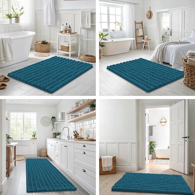Smiry Bathroom Rugs Mat 30x20, Extra Soft Absorbent Chenille Bath Rugs, Non Slip Rubber Backing Machine Washable Quick Dry Bath Mats for Bathroom Floor, Tub, Shower, Home Accessories, Peacock Blue