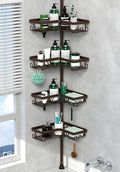 DAOYA Corner Shower Caddy Tension Pole - Adjustable 4-Tier Shower Shelf Stainless Steel Corner Tension Rod Bathroom Organizer Shampoo Holder with Soap Holders & Hooks for Bath, Tub, Floor Space Saving