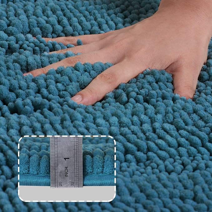 Turquoize Chenille Bath Rugs Shaggy Bathroom Rugs Non Slip Bath Rugs for Bathroom 20 x 32 and 17 x 24 Turquise Bath Rug Extra Soft and Absorbent Area Rug, (20" x 32" and 17" x 24"), Turquise