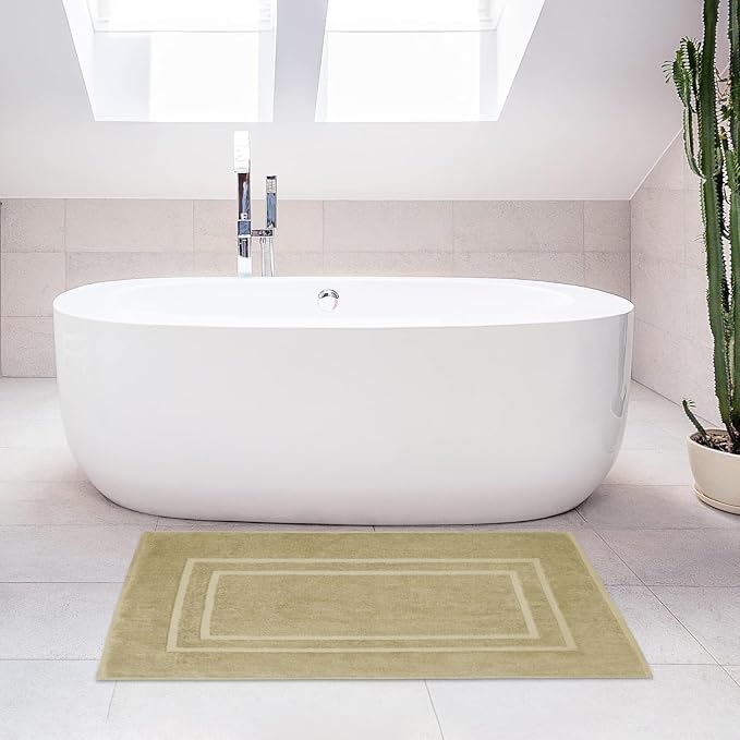 Feather & Stitch 2 Piece Towel Like Bath Mats (30x21 Inch) 100% Cotton Terry Bath Mats, Bathroom Shower Floor Mats [NOT A Bathroom Rug], Soft Absorbent Washable Mats - Linen