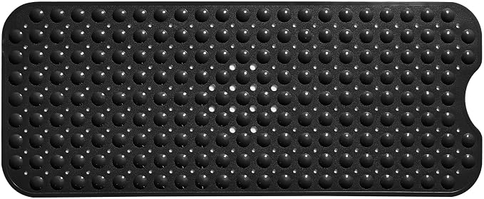 Extra-Long Non-Slip Bathtub & Shower Mat 39”x16” (Smooth/Non-Textured Tubs Only) Safe, Clean, Machine-Washable, Superior Grip&Drainage, Vinyl, Opaque Black