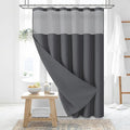 Dynamene Fabric Shower Curtain with Snap in Liner, Waffle Hotel Shower Curtains for Bathroom, Washable Waterproof Cloth Shower Curtain Liner Set with Hook, Mesh Top Window, 72x72, Charcoal Grey