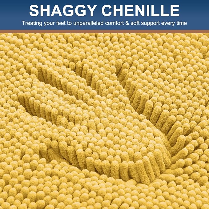 Smiry Luxury Chenille Bathroom Rugs 59x24, Extra Soft and Absorbent Shaggy Bath Mat, Machine Washable, Non-Slip Plush Carpet Runner for Tub, Shower, and Floor, Home Decor Accessories, Yellow