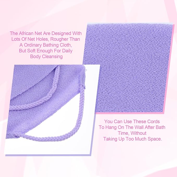 3 Pcs Exfoliating Washcloth with Handles, Double-Sided Back Scrubber Washer for Shower Body Scrub Towel Stretchable Back Washer Shower Towel for Women Bath Showers Exfoliation