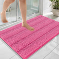 OLANLY Thick Bathroom Rugs 36x24, Extra Soft Absorbent Chenille Striped Bath Rugs, Rubber Backing, Machine Wash Dry, Bath Mats for Bathroom Floor, Tub and Shower, Home Decor Accessories, Hot Pink