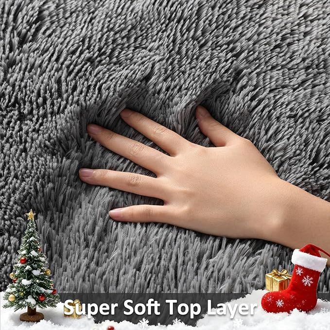 Ophanie Washable 3x5 Area Rug, Bedside Preppy Dorm Rug, College Essentials Non Slip Grey Small Carpets for Bedroom, Anti Slip Fluffy Gray Living Room, Home Decor Aesthetic, Nursery