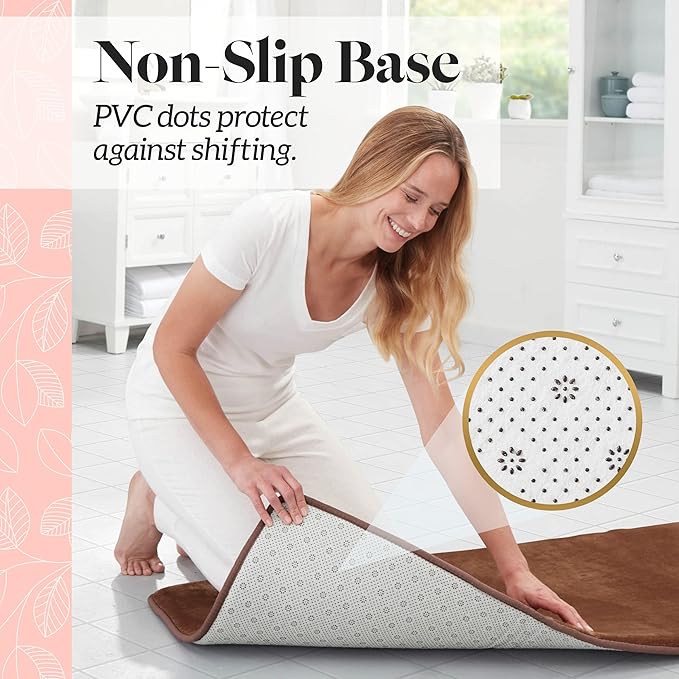 Memory Foam Bath Mat Non Slip Absorbent Super Cozy Velvet Bathroom Rug Carpet (20 inches X 32 inches, Brown)