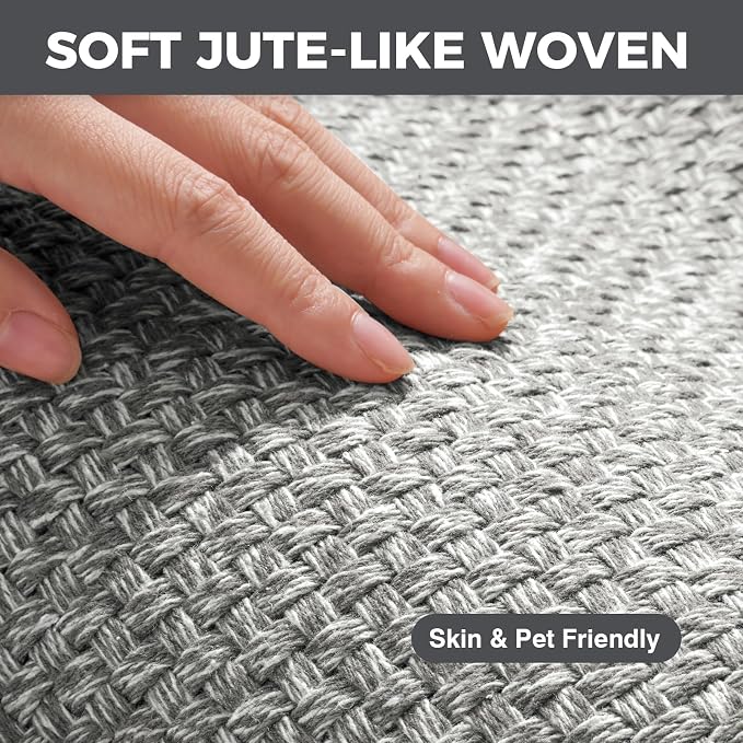 YDKGL Kitchen Rugs Mat Non Slip Washable, 0.4" Thick Anti Fatigue Cushioned Kitchen Mats for Floor, Absorbent Jute-Look Kitchen Runner Rug Sink Mat Laundry Standing Mats, Easy Clean, Gray 17"x47"