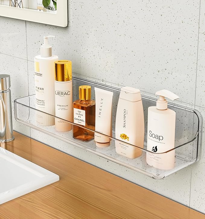 Shower shelves, Adhesive Clear Acrylic Bathroom caddy Organizer | Large Capacity, Adhesive Shower Caddy, Waterproof and Rustproof, Multiple Drainage Holes, Suitable for Bathroom