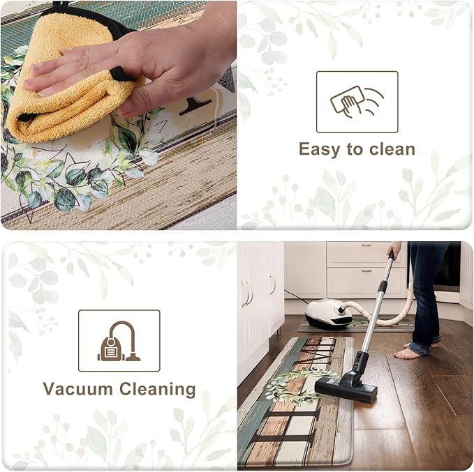 KIMODE Kitchen Mats 2PCS,Cushioned Anti Fatigue Farmhouse Kitchen Rugs and Mats,Non Skid Waterproof Kitchen Mats for Floor,Comfort Foam Standing Desk Mat for Home,Office,Sink,Laundry