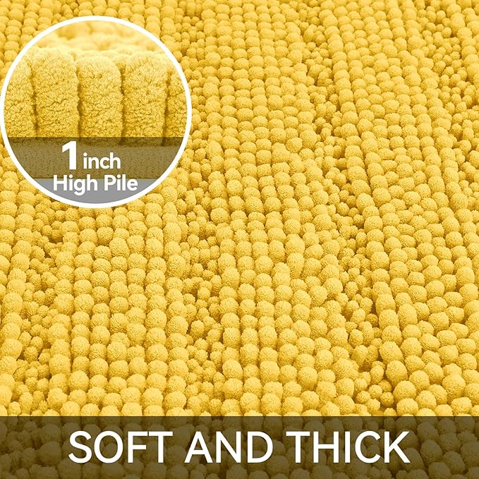 Bcoimo 30"×20" Chenille Bath Mat – Non-Slip with Backing Bath Rug Ultra-Absorbent and Machine Washable Bathroom Mat Quick-Dry Design. Ideal for Bathroom Shower and Tub Areas