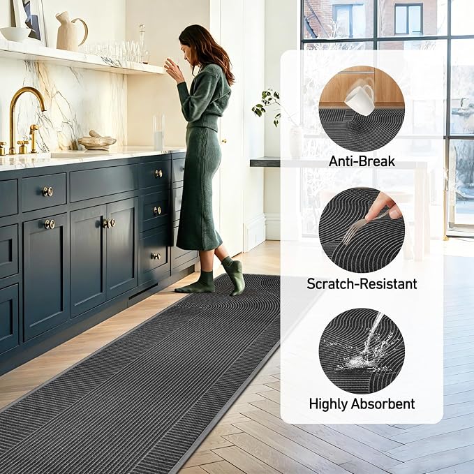 Kitchen Mat Set of 2 PCS, Anti Fatigue Kitchen Floor Mat, Kitchen Runner Cushioned Non Slip for Kichen, Office, Balcony, Gray, 17" x 30"+17" x 47"