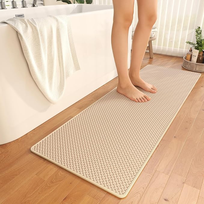 YDKGL Bathroom Runner Non Slip, Extra Soft Absorbent Quick Dry Bath Mats, Foam Weave Texture Thin Bath Rugs Washable with Rubber Backing, 24" x 70“