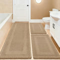 Upgrade Waffle Bath Mat Set 3 Piece, Boho Bathroom Rugs Absorbent Non Slip, Ultra Soft Bathroom Mat, Machine Washable Knit Bath Rugs with Tassels for Bathroom, Bedroom, Kitchen, Shower, Tub, Beige