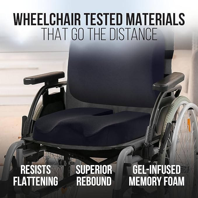 Elmara Doctor-Designed Wheelchair Seat Cushion Set – The Ultimate Comfort Solution – Thick Wheelchair Cushions Relieve Back & Sciatica Pain – Wheel Chair Cushions for Seniors, Wheelchair Pad (Black)