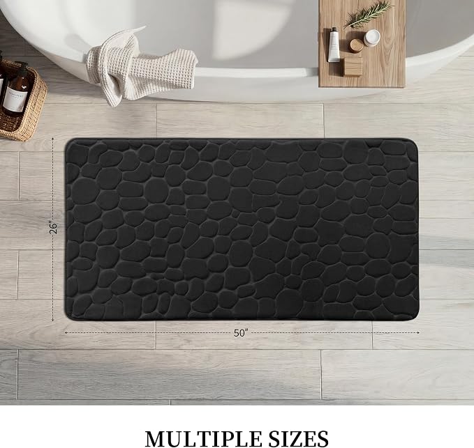 YIHOUSE Memory Foam Runner Rug, Cobblestone Bathroom Runner Rugs Super Water Absorbent Bath Mats for Bathroom Machine Washable Bath Rugs for Hallway Bedroom Laundry Room(26 x 50,Black)