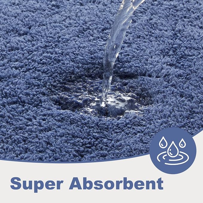 TYUU Bathroom Rugs Non Slip Washable, Ultra Soft Super Absorbent Quick Dry Small Bath Mat with Rubber Backing for Bathroom Floor, Shower, or Sink, Denim Blue 24" x 48"