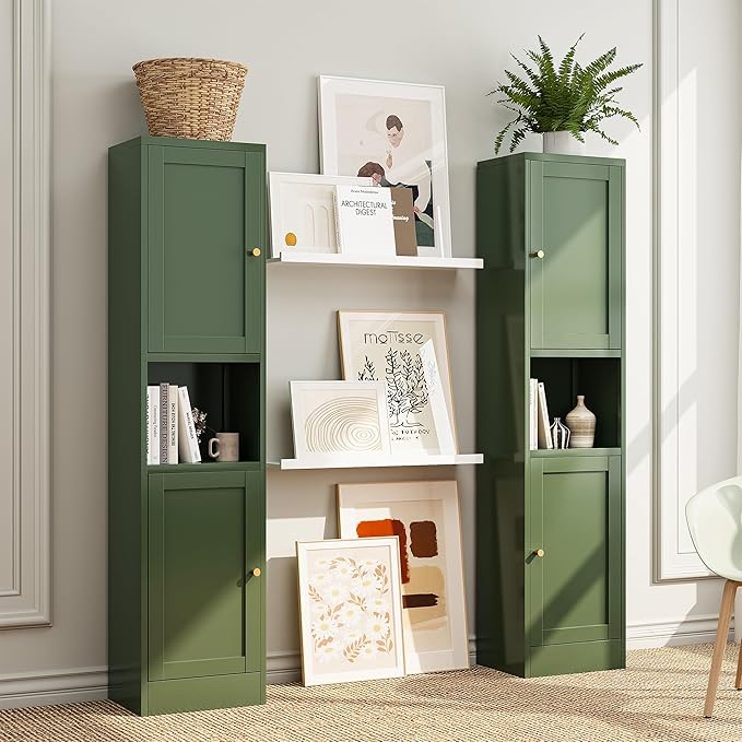Bevivog Metal Kitchen Pantry Cabinet for Small Space, 67" Tall Storage Cabinets with 2 Doors and Adjustable Shelves, Freestanding Narrow Bathroom Cabinet, 15.7" W Slim Pantry