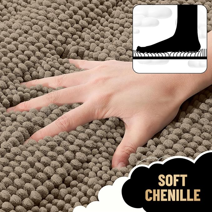 OLANLY Thick Bathroom Rugs 30x20, Extra Soft Absorbent Chenille Striped Bath Rugs, Rubber Backing, Machine Wash Dry, Bath Mats for Bathroom Floor, Tub and Shower, Home Decor Accessories, Tan