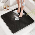 HITSLAM Shower Mat, 24x24 Inch Square Non Slip Bathtub Mat, Soft PVC Loofah Bath Mat for Tub with Hanging Holes, Quick Drying Shower Floor Mat, Without Suction Cups, Black