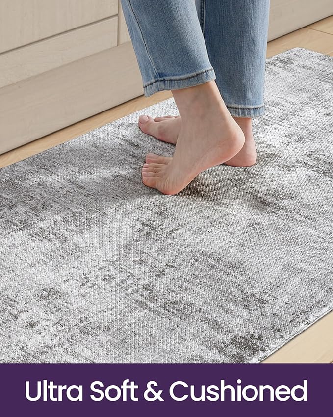 DEXI Kitchen Mats Cushioned Anti Fatigue, 23x86 Floor Padded Runner Rug Non Slip, Waterproof Standing Comfort Memory Foam for Front Sink Laundry, Dark Grey