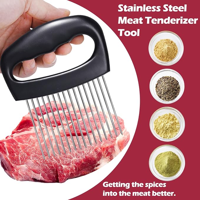 JAYVAR Extra-Large Onion Holder for Slicing, 304 Stainless Steel Onion Cutter Vegetable Chopper, Extra-Large Tomato Slicer with 16 Long Needles, Potato Slicer, Meat Tenderizer, Food Slicing Guide