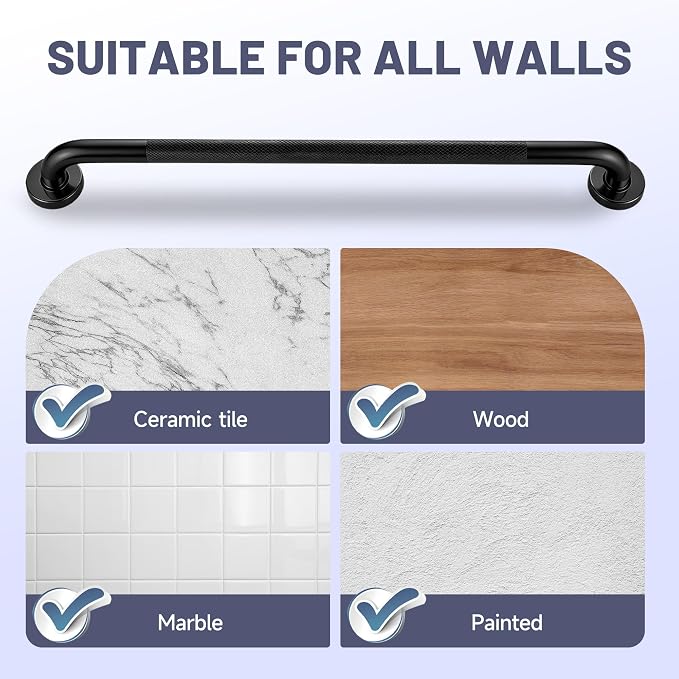 32 Inch Shower Grab Bar, XIANTHUS Black Anti Slip Safety Bars, 304 Stainless Steel Bathroom Handrail, Handicap Grab Bars for Wall, Shower Grip Handle for Seniors Elderly Injury Assist Bath (1.25" Dia)