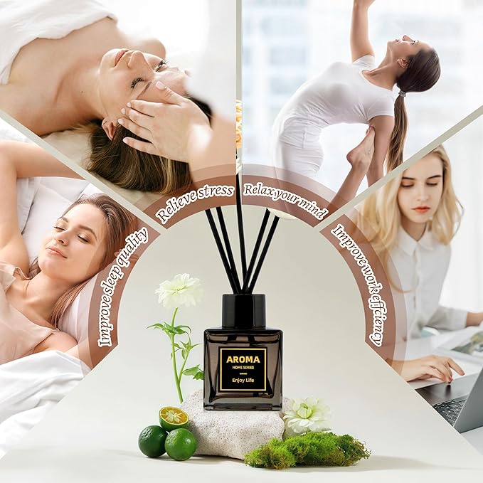 Black Glass Bottle Scent Diffuser, 1.7 oz Reed Diffuser with Sticks, Home Fragrance for Bookshelf, Bedroom Vanity, Office Desk & Bathroom Decor, Air Freshener for Aesthetic Room Decor (White Tea)