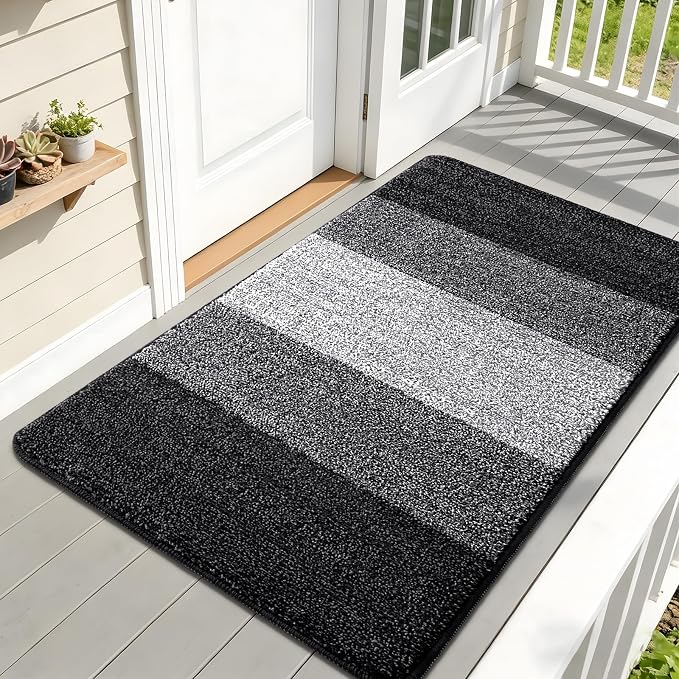 Kitinjoy Indoor Outdoor Door Mat, 59x32 Non-Slip Absorbent Dirt Trapper, Low-Profile Washable Inside Entrance Front Floor Mat, Sturdy Soft Entry Doormats for Entryway, Black
