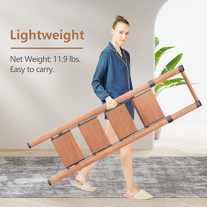 Folding Step Ladder, 4 Step Ladder with Anti-Slip and Wide Pedal, Lightweight Aluminum Step Stool with Handgrip, Space Saving Stepladder for Home and Kitchen, 300 lbs Capacity (Woodgrin