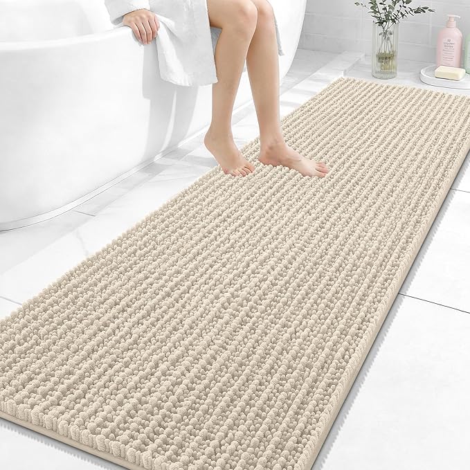 OLANLY Long Bathroom Rugs Runner 70x24, Thick Soft and Absorbent Chenille Bath Mat, Non-Slip, Machine Washable Quick Dry Bath Rugs for Tub Shower Floor, Home Decor Accessories, Sand