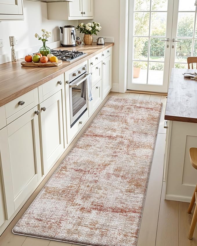 DEXI Kitchen Mats Cushioned Anti Fatigue, 23x86 Floor Padded Runner Rug Non Slip, Waterproof Standing Comfort Memory Foam for Front Sink Laundry, Red