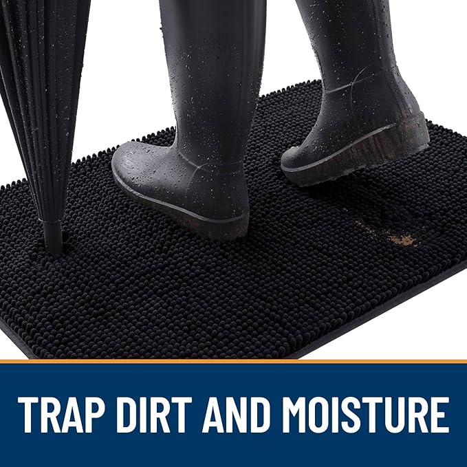 OLANLY Dog Door Mat for Muddy Paws 34x21, Absorbs Moisture and Dirt, Absorbent Non-Slip Washable Doormat, Quick Dry Chenille Mud Mat for Dogs, Entry Indoor Entryway Carpet for Inside Floor, Black