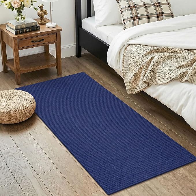 KOZYFLY 2x4 Entry Runner Rug, Small Washable Runners for Entryway, Woven Non Slip Door Mat Indoor Entrance, Front Porch Carpet for Foyer, Kitchen, Bedroom, Bathroom, Royal Blue/Navy