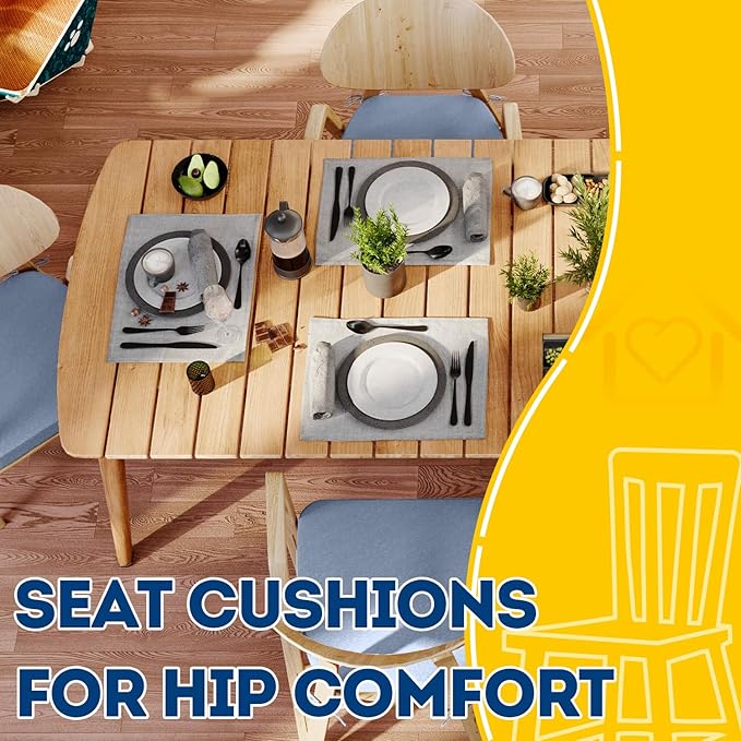 AAAAAcessories D-Shaped Chair Cushions, 2" Thick Dining Chair Pads with Ties and Removable, Machine-Washable Cover, 17" x 16", Set of 6, Light Blue